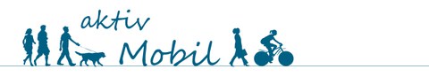 The picture shows the logo that was developed for the active mobility project. It depicts forms of active mobility such as people headed to work or jogging, a person walking a dog, and a person riding a bicycle.