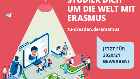 Abbildung des Flyers "Studier Dich um die Welt mit Erasmus" der TU Dresden.