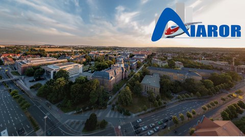 Luftaufnahme des TUD Campus mit Logo des IAROR