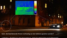 Praktikum im Lichtlabor mit der Fragestellung: Kann die Rad fahrende Person rechtzeitig vor einer möglichen Kollision gesehen werden?