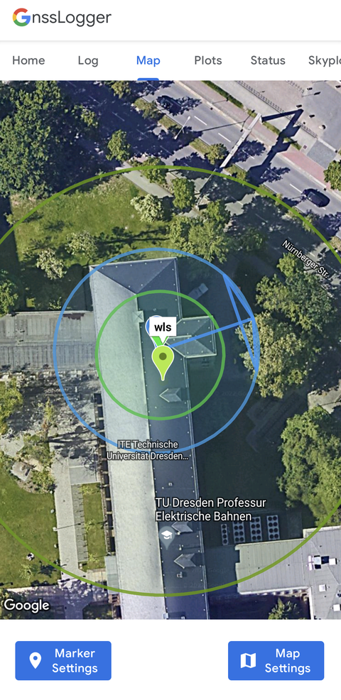 Mapview mit mehreren Positionsschätzungen in der GNSSLogger App
