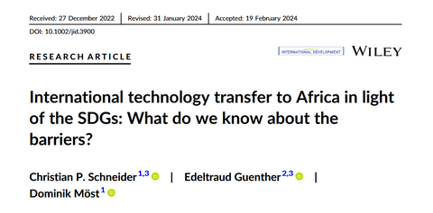 Screenshot Paper "International technology transfer to Africa in light of the SDGs: What do we know about the barriers?"