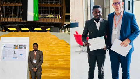 Kulondwa Safari presenting his poster and receiving the best poster award
