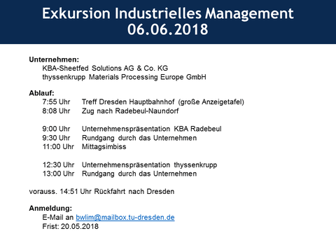 Ablaufplan der Exkursion. 