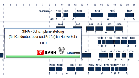 Schichtplan mit blauen Kästchen in den jeweiligen Zeit.