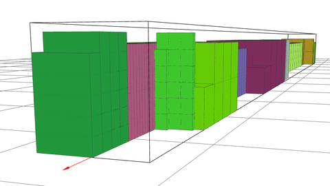 Different rectangular shapes in different colors are used to represent the piling up of goods in a container. 