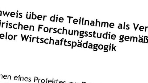 Zu sehen ist der linke obere Ausschnitt eines Bestätigungsschreibens für die Teilnahme als Versuchsperson.