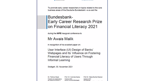 Grafik mit der Urkunde des Preisträgers Awais Malik