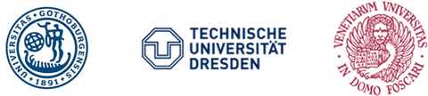 Zu sehen sind Logos der Wirtschaftsfakultäten in Dresden, Göteborg und Venedig