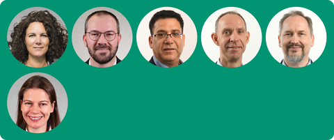 Portraits of Prof. Sigrid Brell-Cokcan, Prof. Martin Claßen, Prof. Chokri Cherif, Prof. Steffen Ihlenfeldt, Prof. Viktor Mechtcherine, Prof. Anke Schmeink