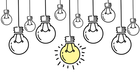 Light bulbs which represent the many questions and findings in research