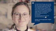 Porträtfoto von Solveig und Sprechblase mit Erfahrungsbericht über das Freiwillige Soziale Jahr (FSJ) am CRTD.