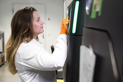 A researcher working in a lab