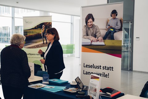 The Information stand of feelSpace GmbH, a company focusing on creating innovative technologies. 
