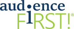 Ein Logo. Kleinbuchstaben "Publikum" in Blau über Großbuchstaben "FIRST!" meist in Grün. Beide Wörter sind durch ein großes "i" verbunden, das die beiden Wörter überspannt.