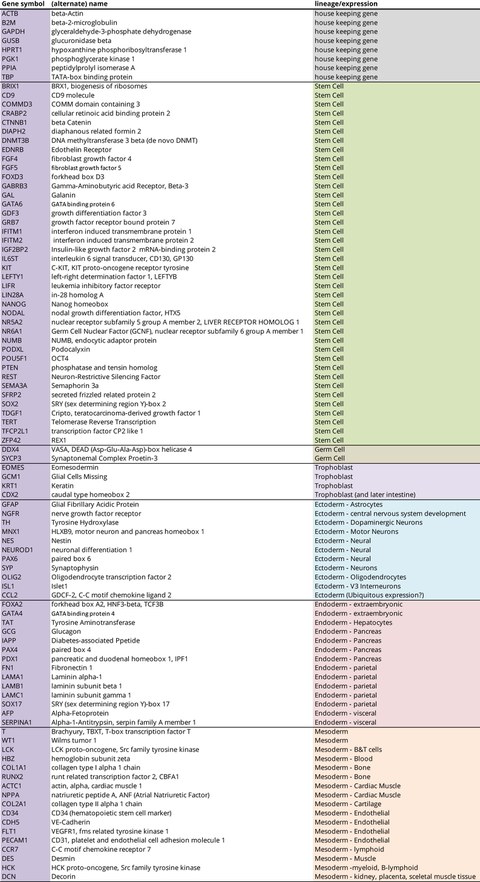 List of 96 genes analysed by qRT-PCR.