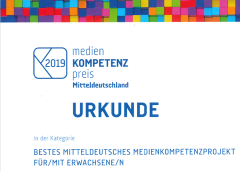 Ausschnitt der Urkunde des Medienkompetenzpreises Mitteldeutschlands