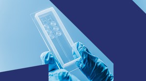 Finger in Laborhandschuhen halten ein individuell gefertigtes Laborwerkstück gerahmt durch einen TUD claim