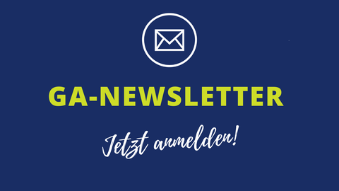 Blue background with text: Graduate Academy Newsletter, Icon Letter
