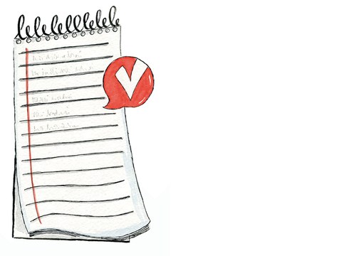 Ein Notizblock. Daneben sieht man das Logo von Verso Dresden: Eine Sprechblase mit einem V. Das steht für VERSO.