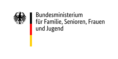 Logo des Bundesministerium für Bildung, Familie, Senioren, Frauen und Jugend, Bundesadler und schmaler vertikaler Streifen schwarz, rot, gelb