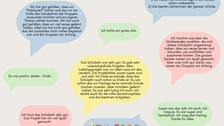 Bunte Sprechblasen mit Statements der Schüler:innen zum Lerntag mit den TUD-Studierenden