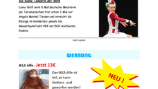 Themenseite Sport von Luana zu Tanzen, Werbung von Nelson für IKEA Affe und Fortnite 