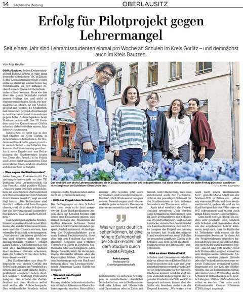 Screenshot des Artikels Erfolg für Pilotprojekt gegen Lehrermangel
