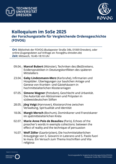Dargestellt werden die Termine des Kolloquiums.