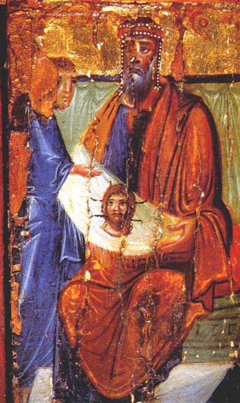 König Abgar erhält das Christusbild, Ikone im Katherinenkloster, Sinai, 10. Jahrhundert.