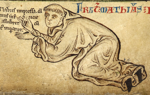 Matthäus von Paris, Selbsbildnis in seiner Historia Anglorum. British Library MS Royal 14 C VII, fol 6v.