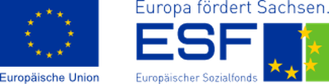 Logos der Projektförderer: EU/ESF, Freistaat Sachsen,