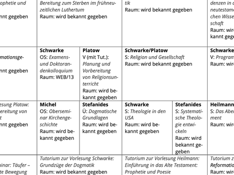 a part of the timetable