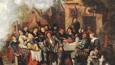 JAN MIENSE MOLENAER: Fröhliche Gesellschaft vor dem Wirtshaus 