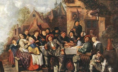 JAN MIENSE MOLENAER: Fröhliche Gesellschaft vor dem Wirtshaus 