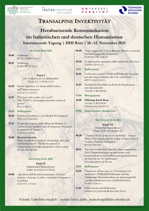 Plakat mit Programm der Tagung ransalpine Invektivität