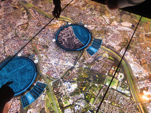 Breslau/ Wrocław aus der Luft, hier: Foto aus der Ausstellung des Wissenszentrums Hydropolis, Wrocław.