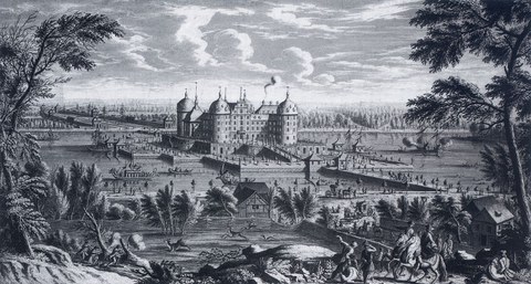 Schloss Moritzburg um 1733 mit Tiergehege im Vordergrund.jpg