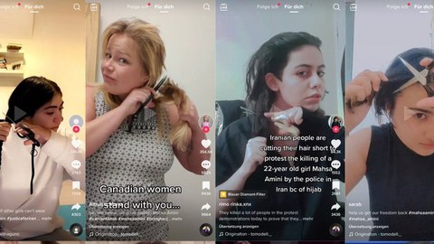 Several persona cutting of their hair in public videos