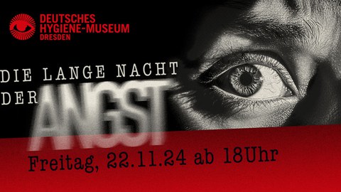  „DIE LANGE NACHT DER ANGST“ ist in Großbuchstaben über das Bild gelegt, wobei das Wort „ANGST“ in unscharfer, verzerrter Schrift hervorsticht, was den Eindruck von Bewegung oder Unbehagen verstärkt.