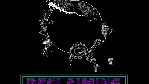 Illustration of urbanized globe with text: "Reclaiming Planetary Urbanisms Futures".