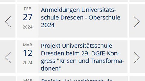 Screenshot der Kalenderübersicht von der TU Dresden-Webseite mit allen Terminen, die im Artikel erwähnt werden.