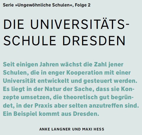 Screenshot des Teasers für den Artiekl "Ungewöhnliche Schulen Teil 2 - Die Universitätsschule Dresden"
