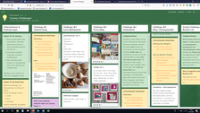 Bildschirmansicht eines Padlets: in verschiedenen Spalten werden Aufgabenstellungen und Ergebnisse angezeigt, zum Beispiel die Aufgabe Kochrezept und ein Foto von Quarkbällchen