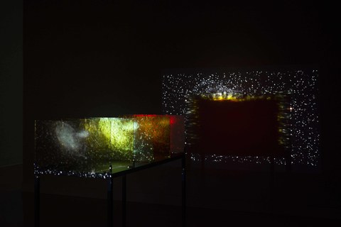 The Color Out of Space, 2015 5 colored glass filters, steel base, HD video, color, sound; 36 min  Installation view at MIT List Visual Arts Center, 2015