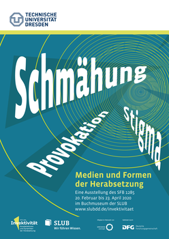 Plakat zur Ausstellung, abstraktes Design, grün mit weißer Schrift