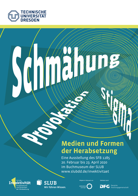 Plakat zur Ausstellung, abstraktes Design, grün mit weißer Schrift