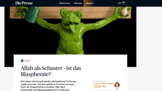 Screenshot der Überschrift des Online-Artikels mit einem gekreuzigten Frosch im Hintergrund