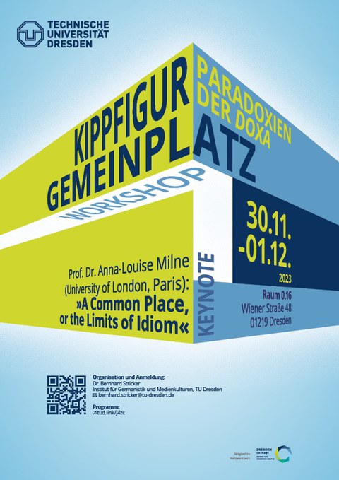 Plakat Workshop Dr. Bernhard Stricker "Kippfigur Gemeinplatz: Paradoxien der doxa", 30.11.-01.12.23