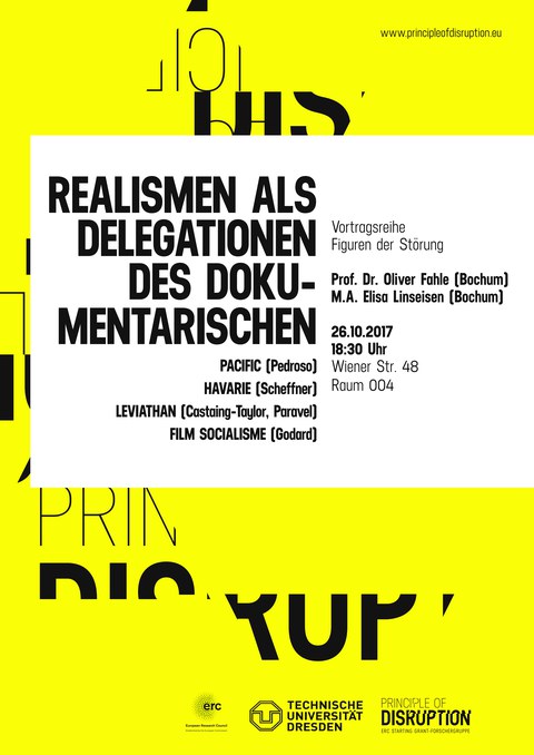 Plakat zur Ankündigung der Gastvorträge von Prof. Dr. Oliver Fahle und M.A. Elisa Linseisen (Bochum) am 26.10.2017